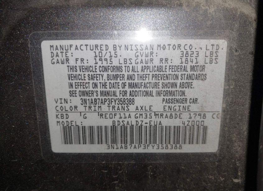 Photo 9 of 2015 Nissan Sentra SV (VIN 3N1AB7AP3FY358388)