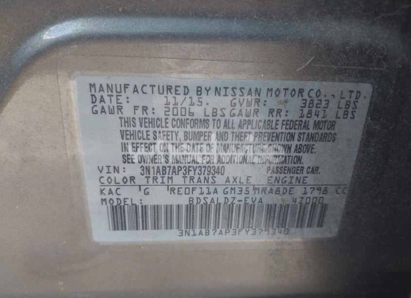 Photo 9 of 2015 Nissan Sentra SV (VIN 3N1AB7AP3FY379340)