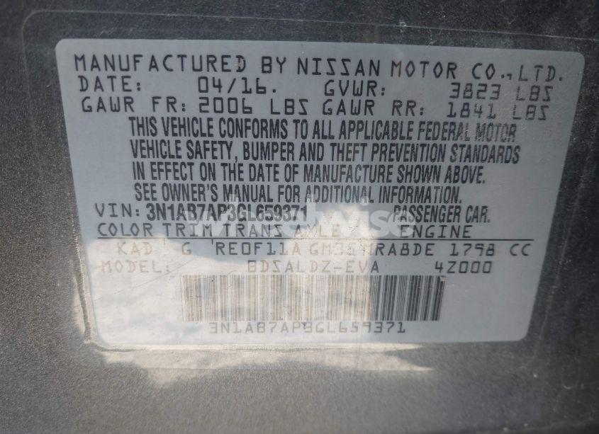 Photo 9 of 2016 Nissan Sentra SV (VIN 3N1AB7AP3GL659371)