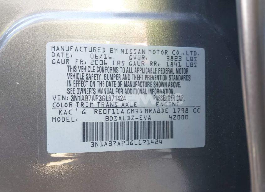 Photo 9 of 2016 Nissan Sentra SV (VIN 3N1AB7AP3GL671424)