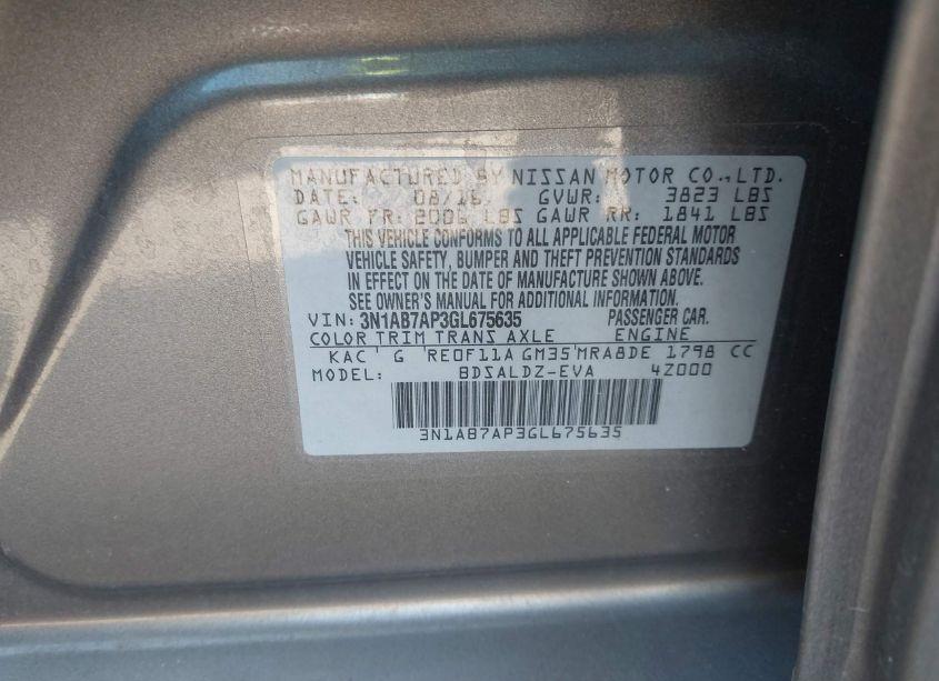 Photo 9 of 2016 Nissan Sentra SV (VIN 3N1AB7AP3GL675635)