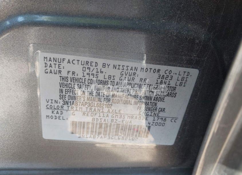 Photo 9 of 2016 Nissan Sentra S (VIN 3N1AB7AP3GL682102)