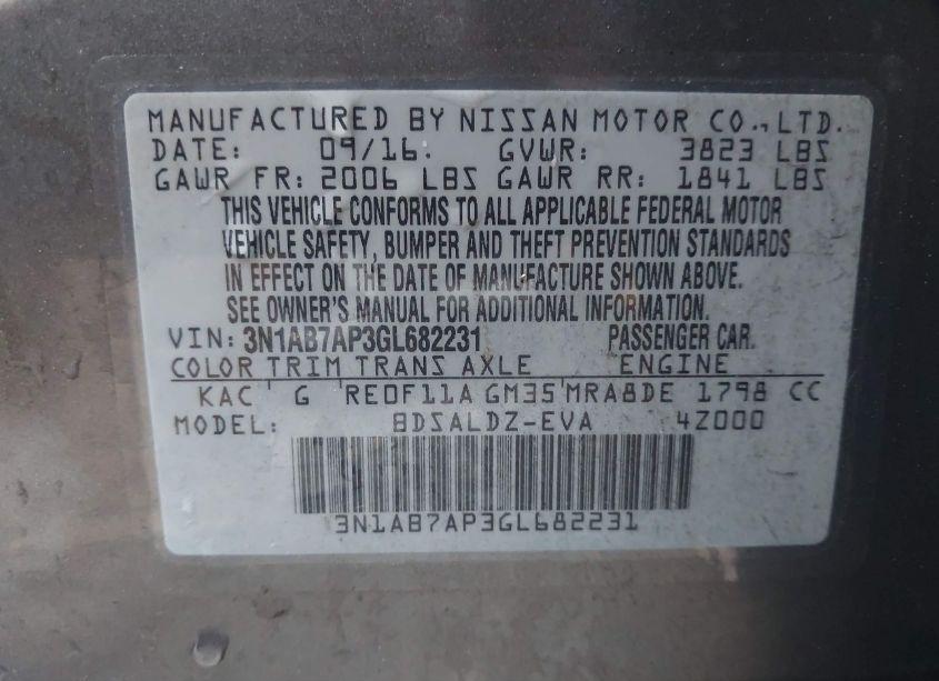 Photo 9 of 2016 Nissan Sentra SV (VIN 3N1AB7AP3GL682231)