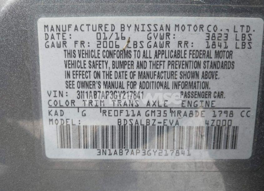 Photo 9 of 2016 Nissan Sentra FE+ S/S/SL/SR/SV (VIN 3N1AB7AP3GY217841)