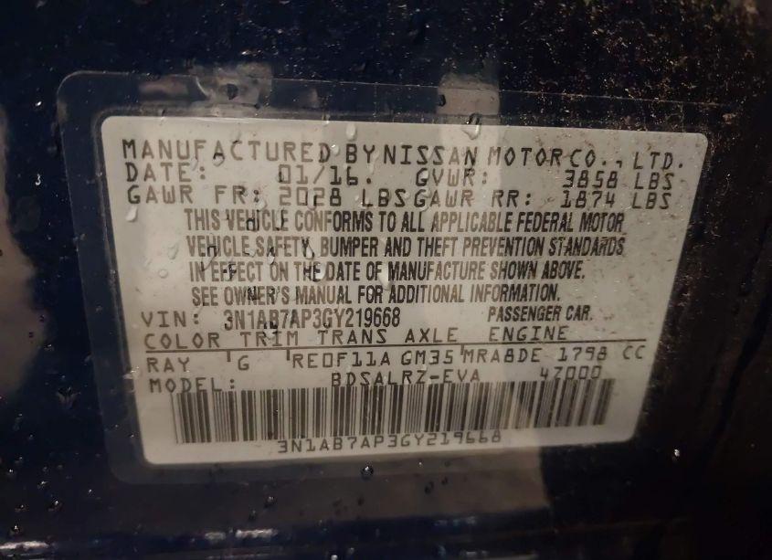 Photo 9 of 2016 Nissan Sentra SR (VIN 3N1AB7AP3GY219668)