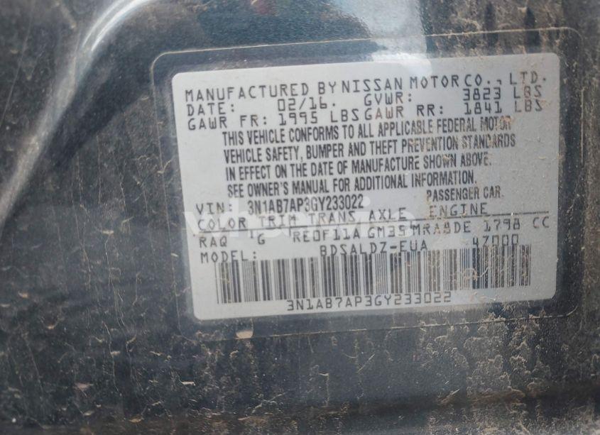 Photo 9 of 2016 Nissan Sentra SV (VIN 3N1AB7AP3GY233022)