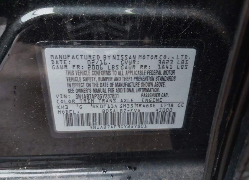 Photo 9 of 2016 Nissan Sentra S (VIN 3N1AB7AP3GY237801)