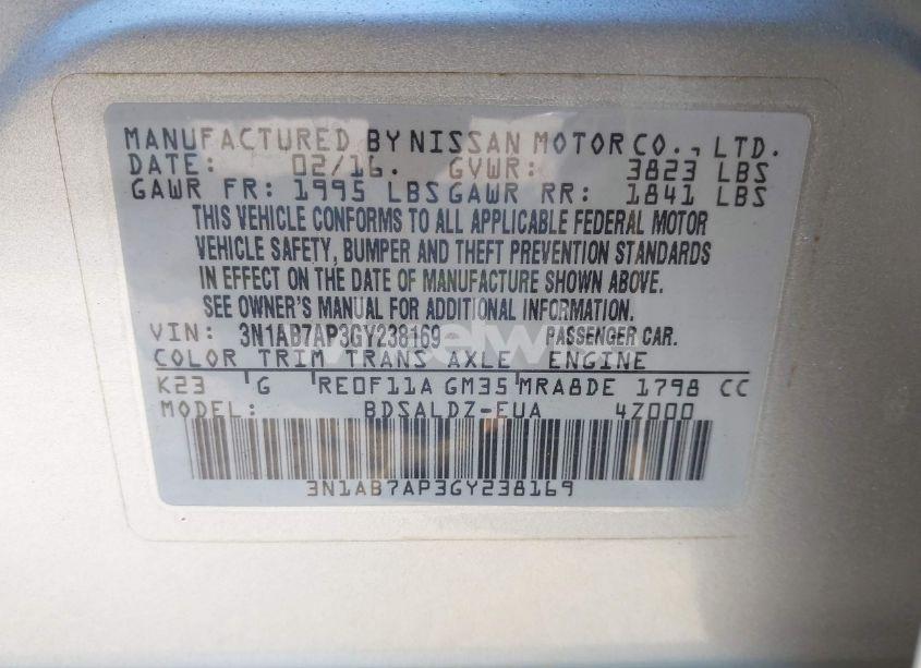 Photo 9 of 2016 Nissan Sentra FE+ S/S/SL/SR/SV (VIN 3N1AB7AP3GY238169)