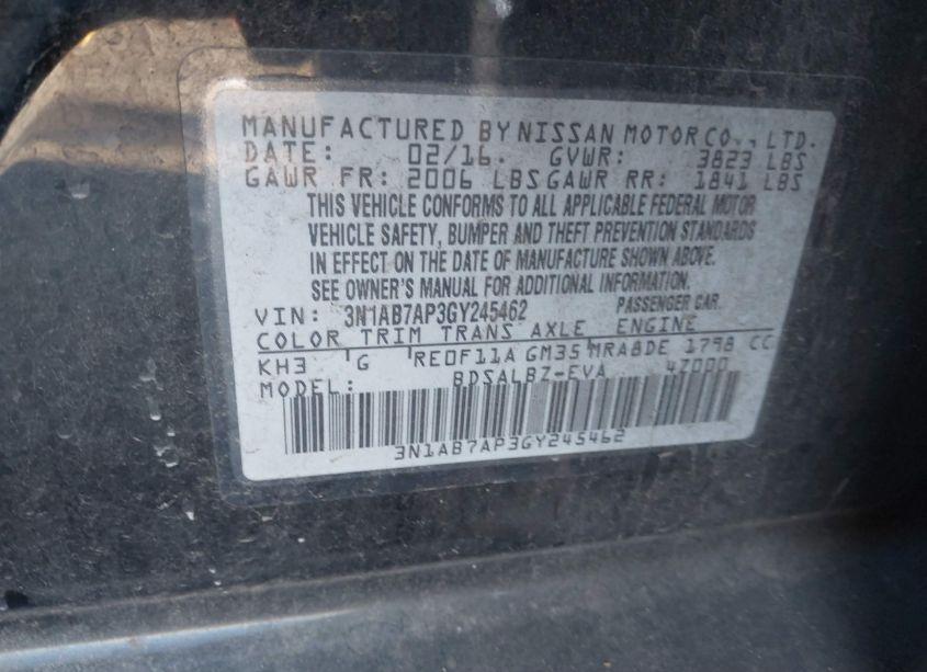 Photo 9 of 2016 Nissan Sentra S (VIN 3N1AB7AP3GY245462)