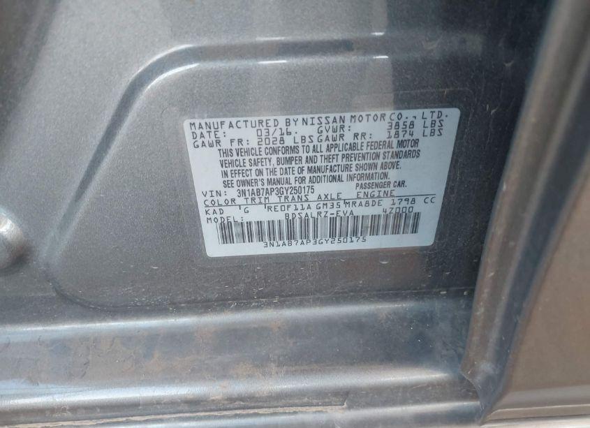 Photo 9 of 2016 Nissan Sentra SR (VIN 3N1AB7AP3GY250175)