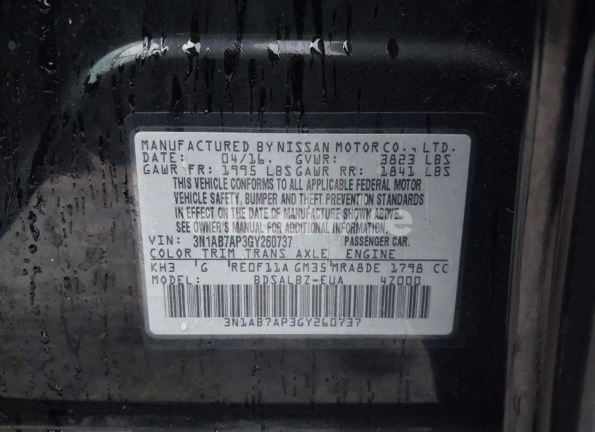 Photo 9 of 2016 Nissan Sentra S (VIN 3N1AB7AP3GY260737)