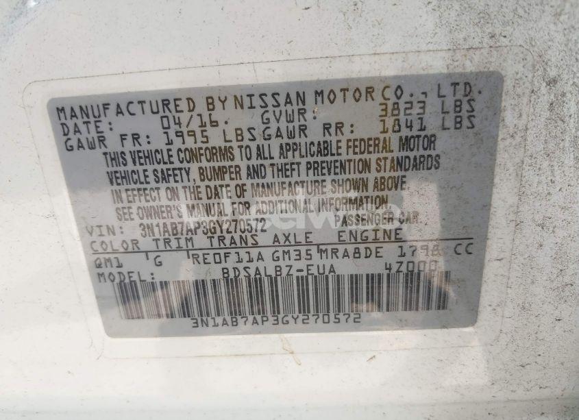 Photo 9 of 2016 Nissan Sentra S (VIN 3N1AB7AP3GY270572)