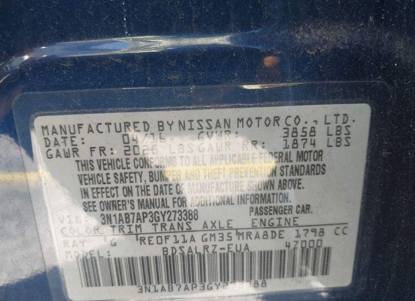 Photo 9 of 2016 Nissan Sentra SR (VIN 3N1AB7AP3GY273388)