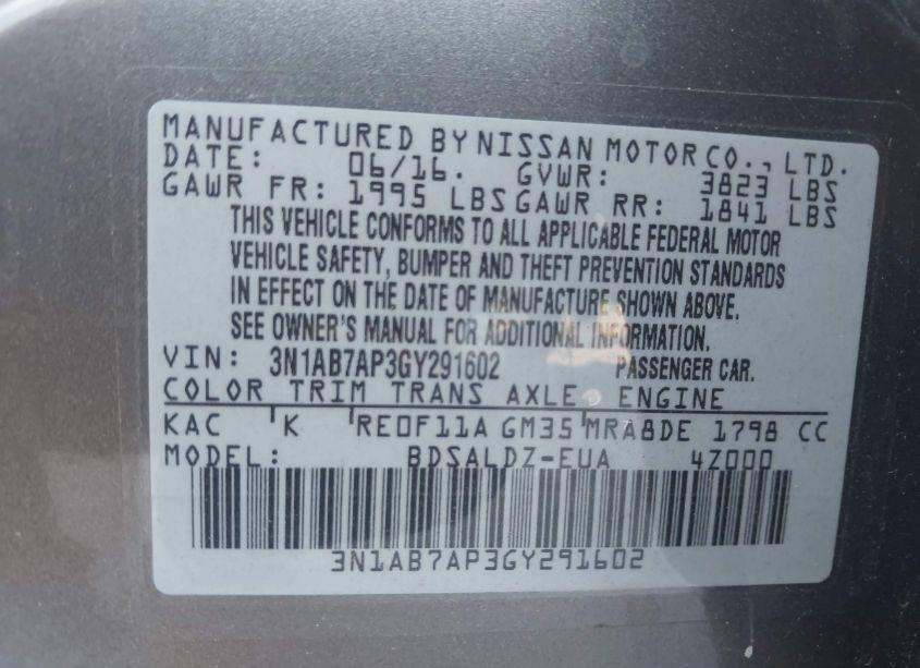 Photo 9 of 2016 Nissan Sentra SV (VIN 3N1AB7AP3GY291602)