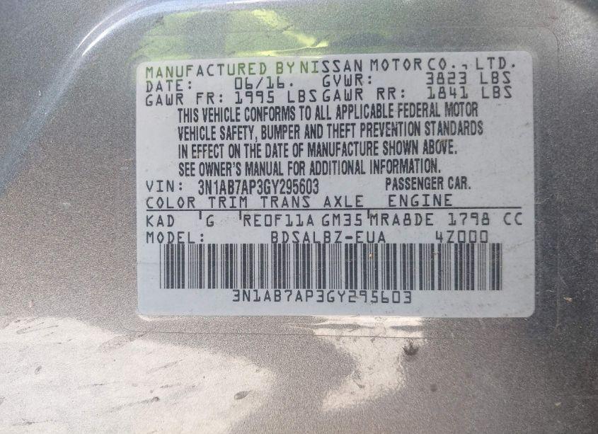 Photo 9 of 2016 Nissan Sentra S (VIN 3N1AB7AP3GY295603)