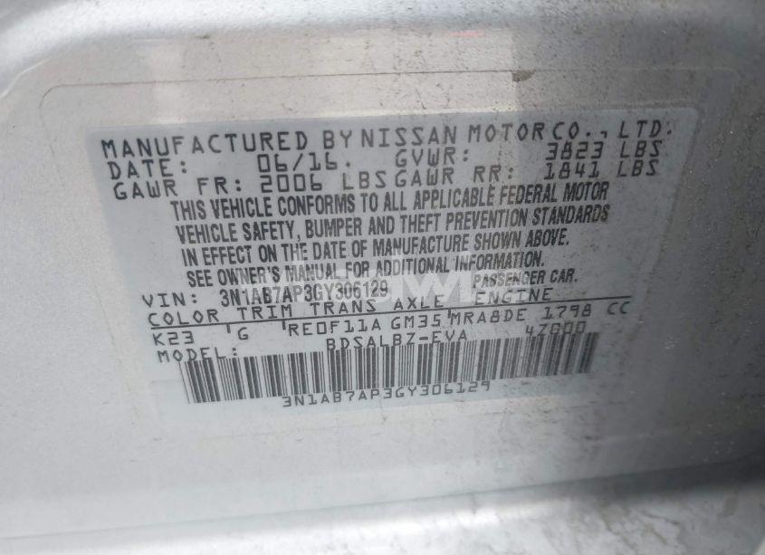 Photo 9 of 2016 Nissan Sentra FE+ S/S/SL/SR/SV (VIN 3N1AB7AP3GY306129)