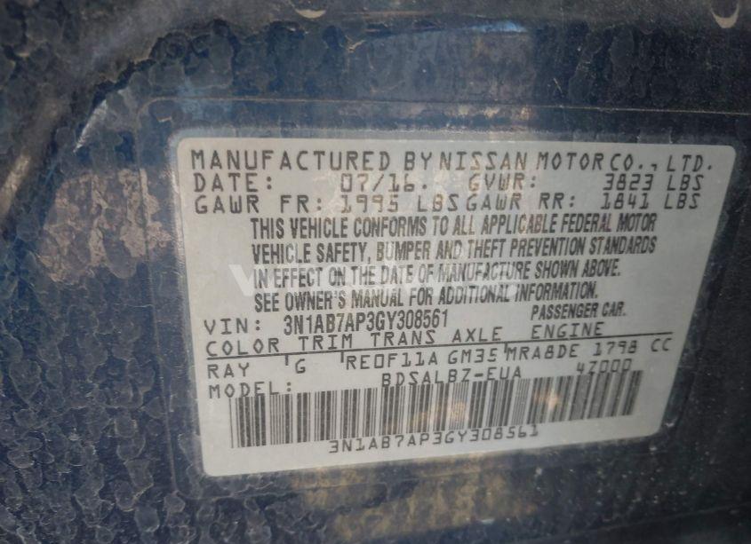 Photo 9 of 2016 Nissan Sentra S (VIN 3N1AB7AP3GY308561)