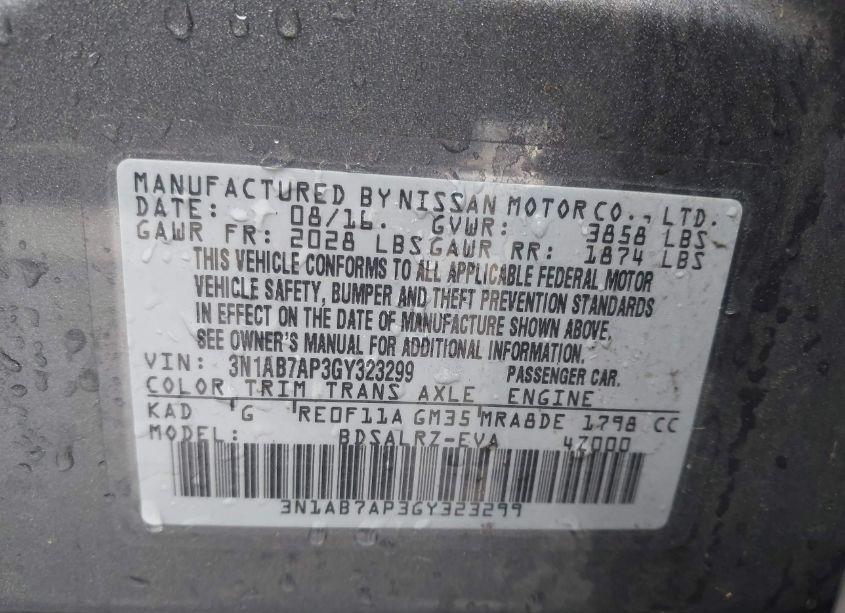 Photo 9 of 2016 Nissan Sentra SR (VIN 3N1AB7AP3GY323299)