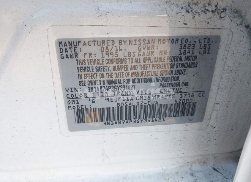 Photo 9 of 2016 Nissan Sentra SV (VIN 3N1AB7AP3GY331421)