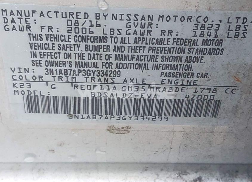 Photo 9 of 2016 Nissan Sentra SV (VIN 3N1AB7AP3GY334299)