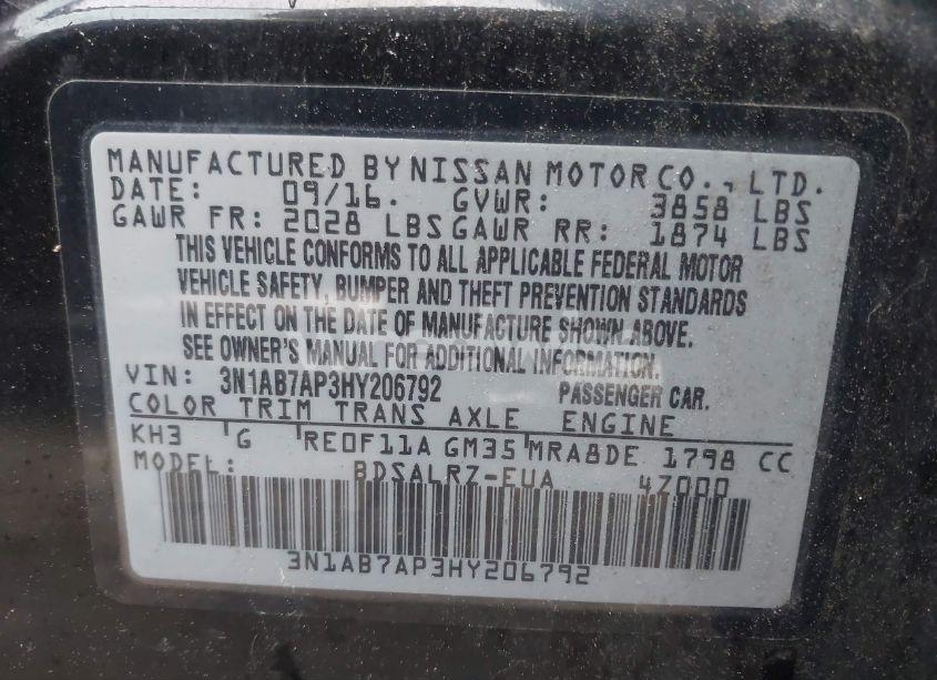 Photo 9 of 2017 Nissan Sentra SR (VIN 3N1AB7AP3HY206792)