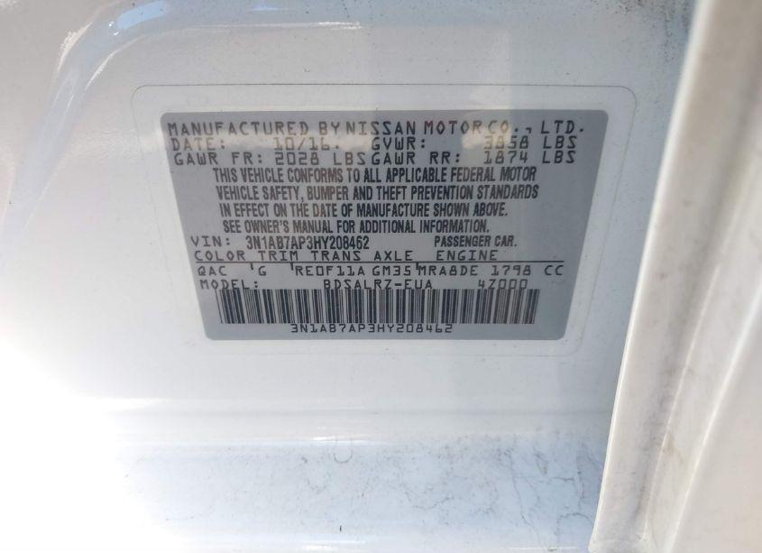 Photo 9 of 2017 Nissan Sentra SR (VIN 3N1AB7AP3HY208462)