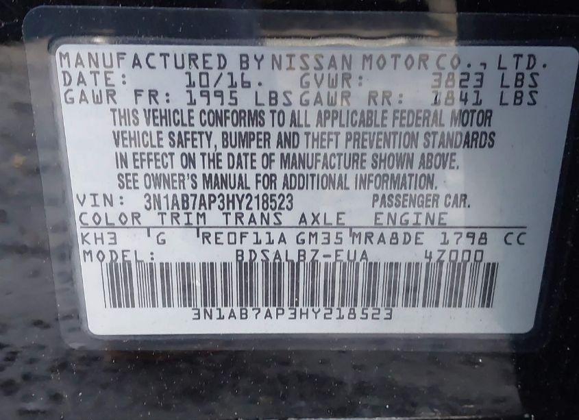 Photo 9 of 2017 Nissan Sentra S (VIN 3N1AB7AP3HY218523)