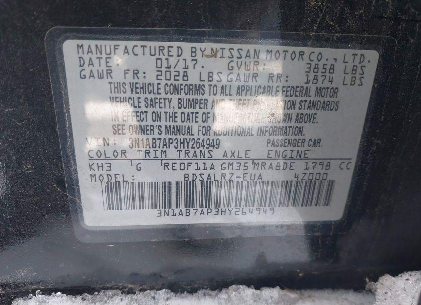 Photo 9 of 2017 Nissan Sentra SR (VIN 3N1AB7AP3HY264949)