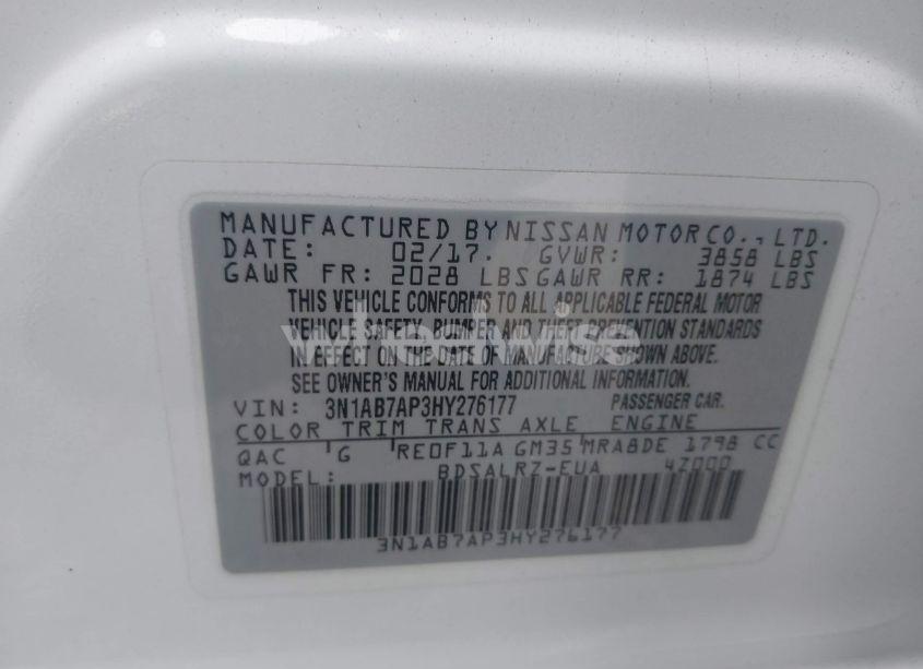 Photo 9 of 2017 Nissan Sentra SR (VIN 3N1AB7AP3HY276177)