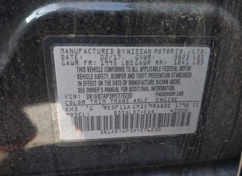 Photo 9 of 2017 Nissan Sentra SV (VIN 3N1AB7AP3HY276230)