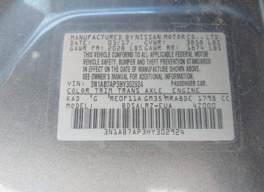 Photo 9 of 2017 Nissan Sentra SR (VIN 3N1AB7AP3HY302924)