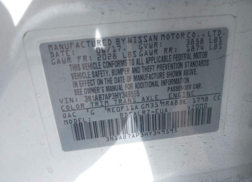 Photo 9 of 2017 Nissan Sentra SR (VIN 3N1AB7AP3HY349595)