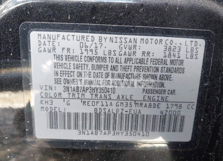 Photo 9 of 2017 Nissan Sentra S (VIN 3N1AB7AP3HY350410)