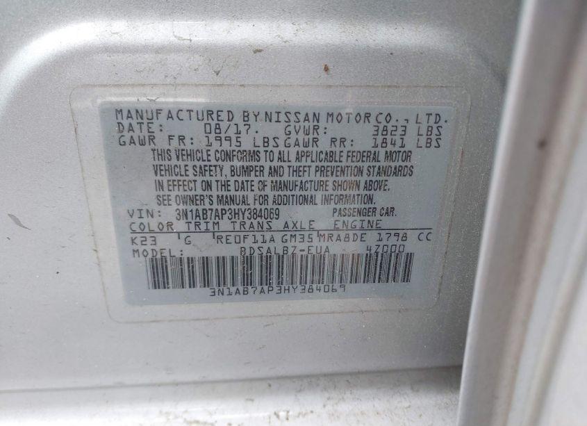 Photo 9 of 2017 Nissan Sentra S (VIN 3N1AB7AP3HY384069)