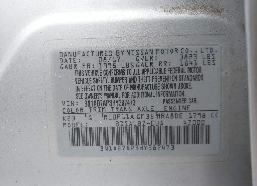 Photo 9 of 2017 Nissan Sentra S (VIN 3N1AB7AP3HY387473)