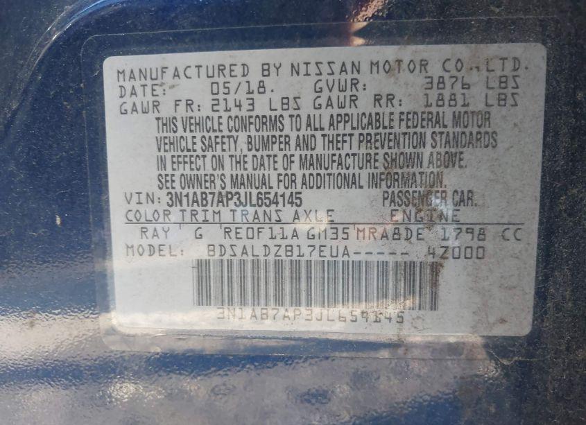 Photo 9 of 2018 Nissan Sentra SV (VIN 3N1AB7AP3JL654145)