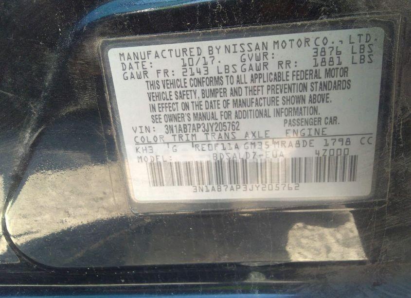 Photo 9 of 2018 Nissan Sentra SV (VIN 3N1AB7AP3JY205762)