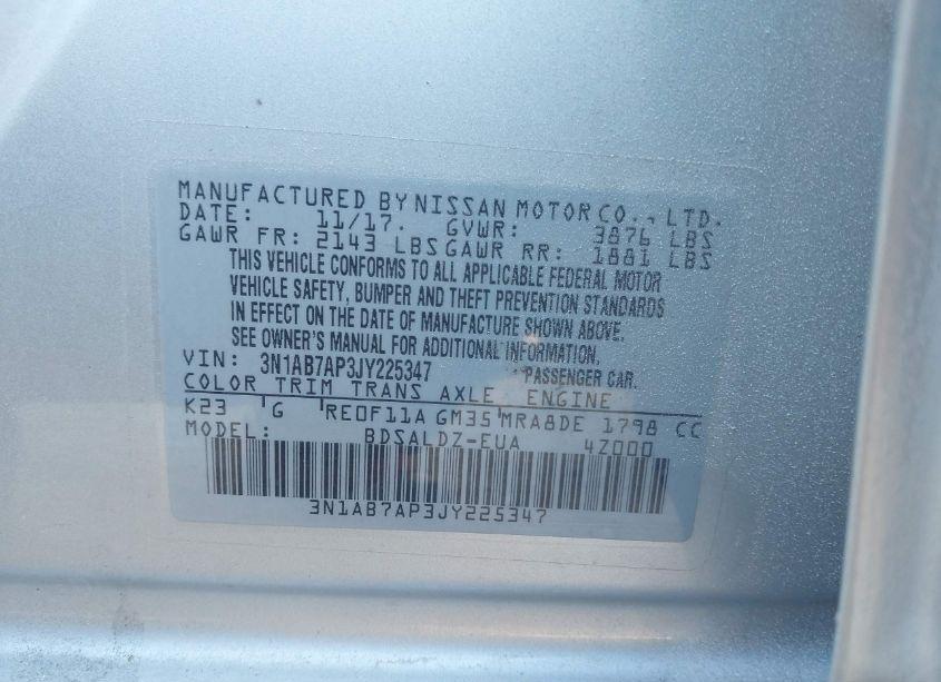 Photo 9 of 2018 Nissan Sentra SV (VIN 3N1AB7AP3JY225347)