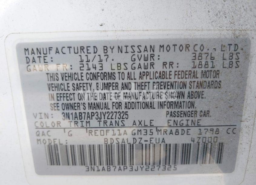 Photo 9 of 2018 Nissan Sentra SV (VIN 3N1AB7AP3JY227325)