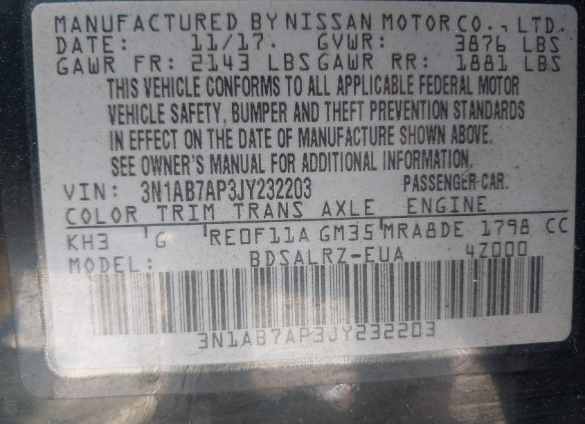 Photo 9 of 2018 Nissan Sentra SR (VIN 3N1AB7AP3JY232203)