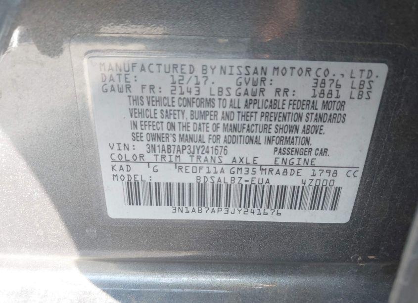 Photo 9 of 2018 Nissan Sentra S (VIN 3N1AB7AP3JY241676)