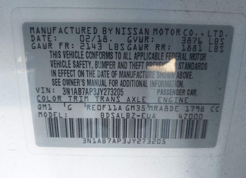 Photo 9 of 2018 Nissan Sentra S (VIN 3N1AB7AP3JY273205)