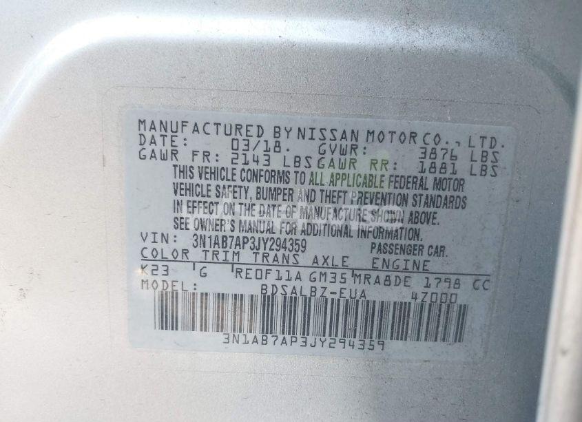 Photo 9 of 2018 Nissan Sentra S (VIN 3N1AB7AP3JY294359)