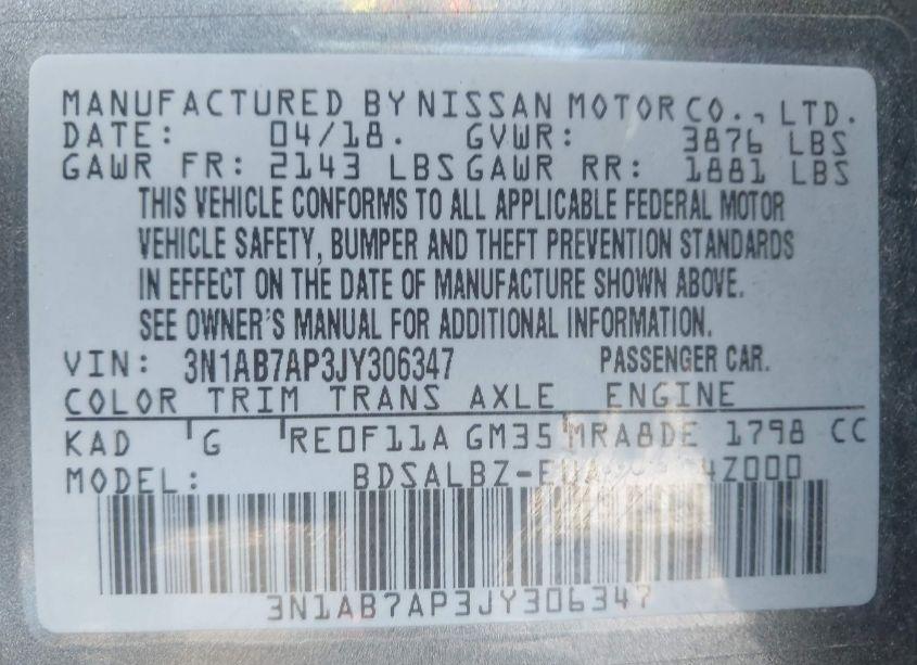 Photo 9 of 2018 Nissan Sentra S (VIN 3N1AB7AP3JY306347)