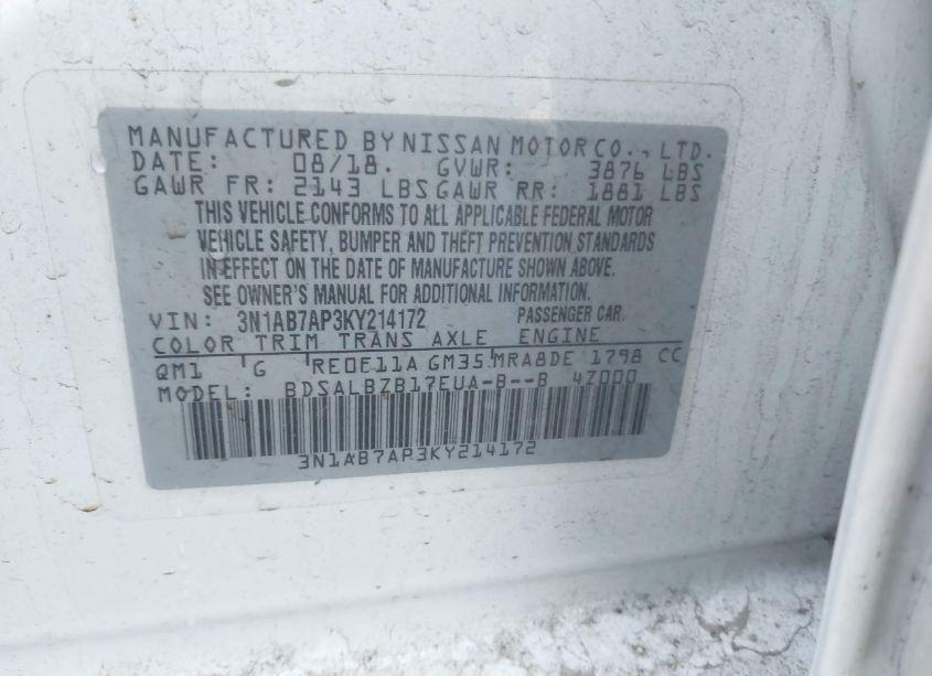 Photo 9 of 2019 Nissan Sentra S (VIN 3N1AB7AP3KY214172)