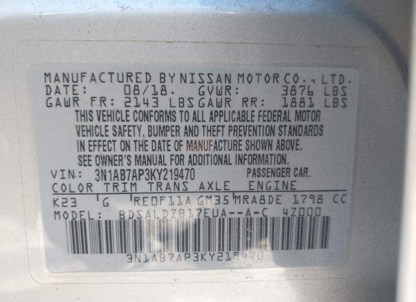 Photo 9 of 2019 Nissan Sentra SV (VIN 3N1AB7AP3KY219470)