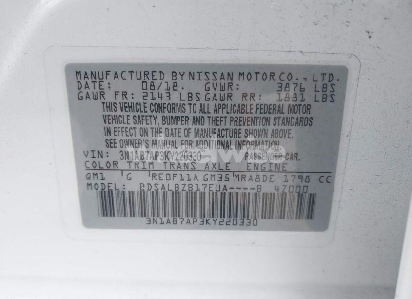 Photo 9 of 2019 Nissan Sentra S (VIN 3N1AB7AP3KY220330)