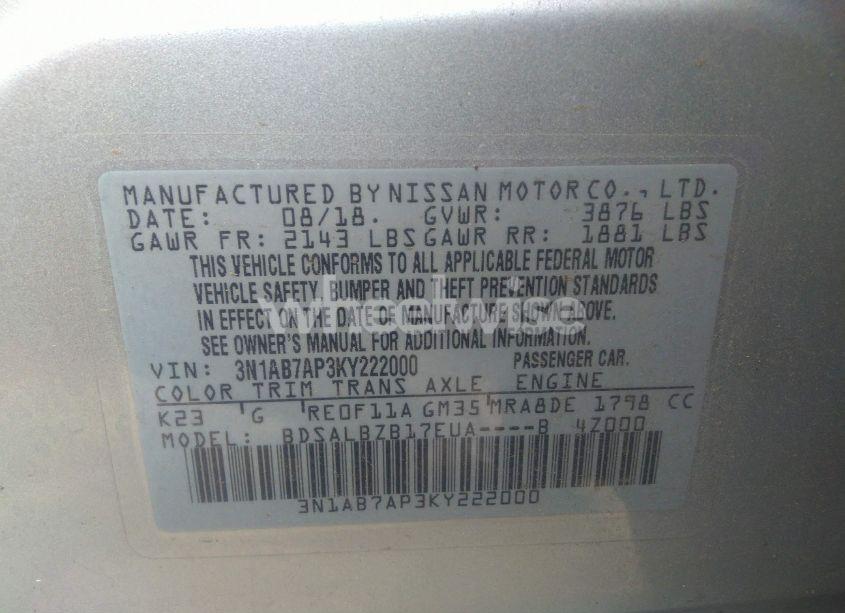 Photo 9 of 2019 Nissan Sentra S (VIN 3N1AB7AP3KY222000)