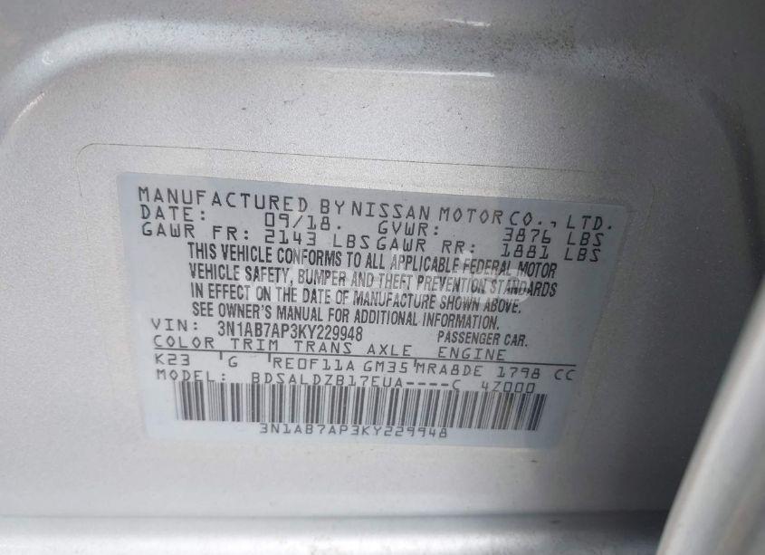 Photo 9 of 2019 Nissan Sentra SV (VIN 3N1AB7AP3KY229948)