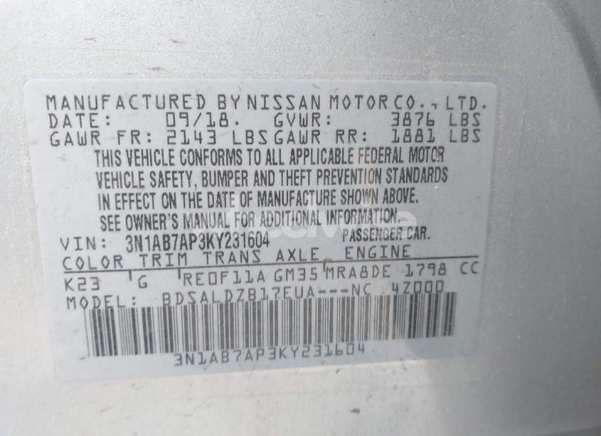 Photo 9 of 2019 Nissan Sentra SV (VIN 3N1AB7AP3KY231604)